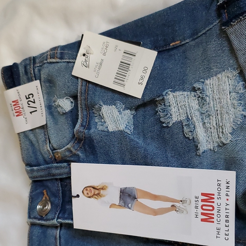 Celebrity Pink Jean Shorts Distressed Stretch High Rise Mom Jeans Blue 25 - Picture 2 of 4